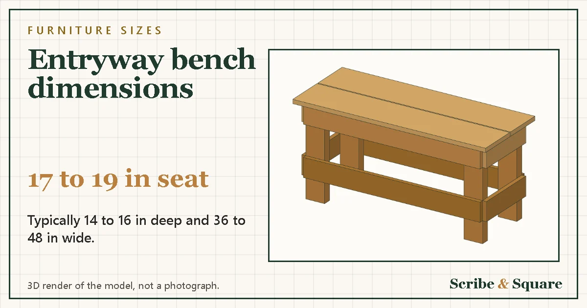 Entryway bench dimensions: seat height, depth and width